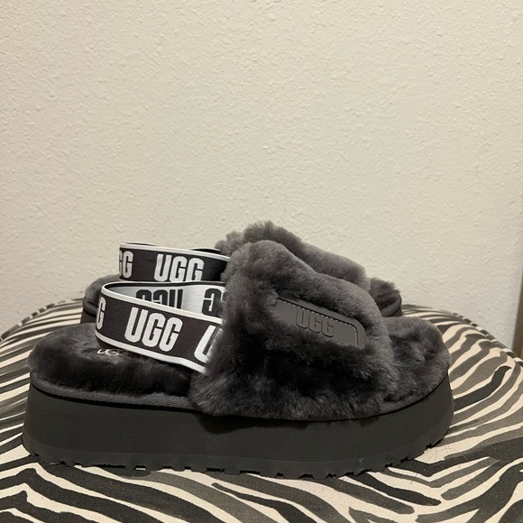 UGG Fluffy Gray Slide Sandals - Picture 1 of 6